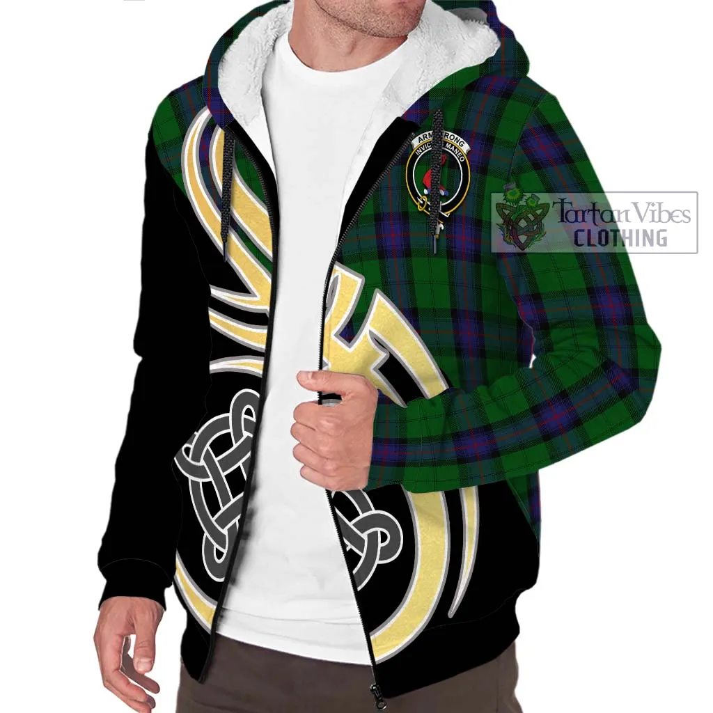 Armstrong Tartan Sherpa Hoodie with Family Crest and Celtic Symbol Style