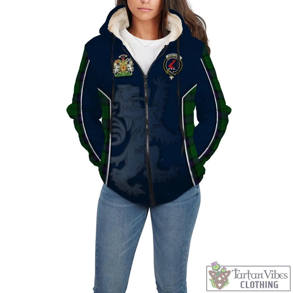 Armstrong Tartan Sherpa Hoodie with Family Crest and Lion Rampant Vibes Sport Style