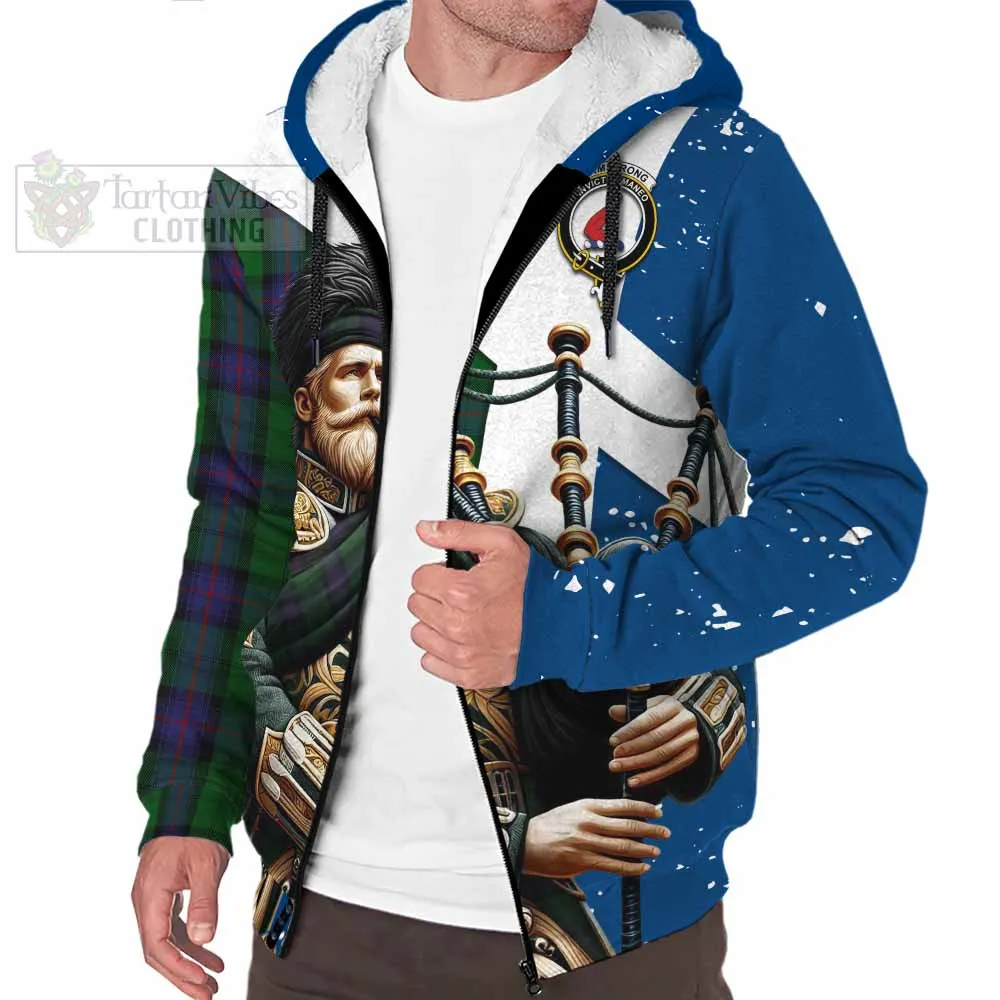 Armstrong Tartan Sherpa Hoodie with Family Crest Scottish Bagpiper Vibes