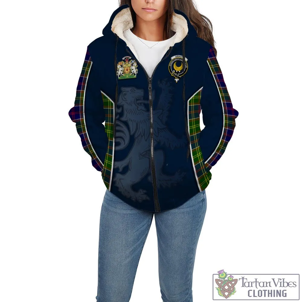 Arnott Tartan Sherpa Hoodie with Family Crest and Lion Rampant Vibes Sport Style