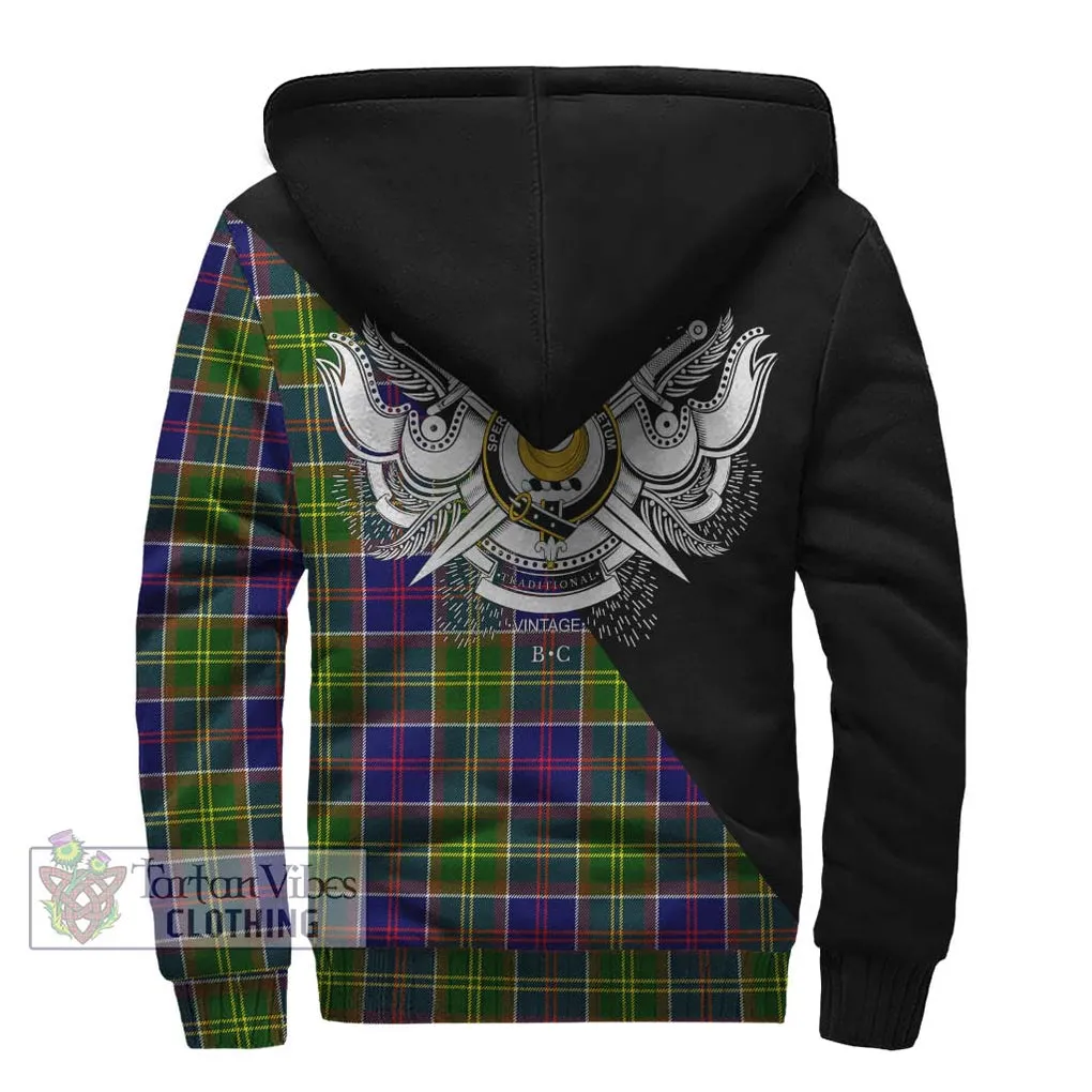 Arnott Tartan Sherpa Hoodie with Family Crest and Military Logo Style