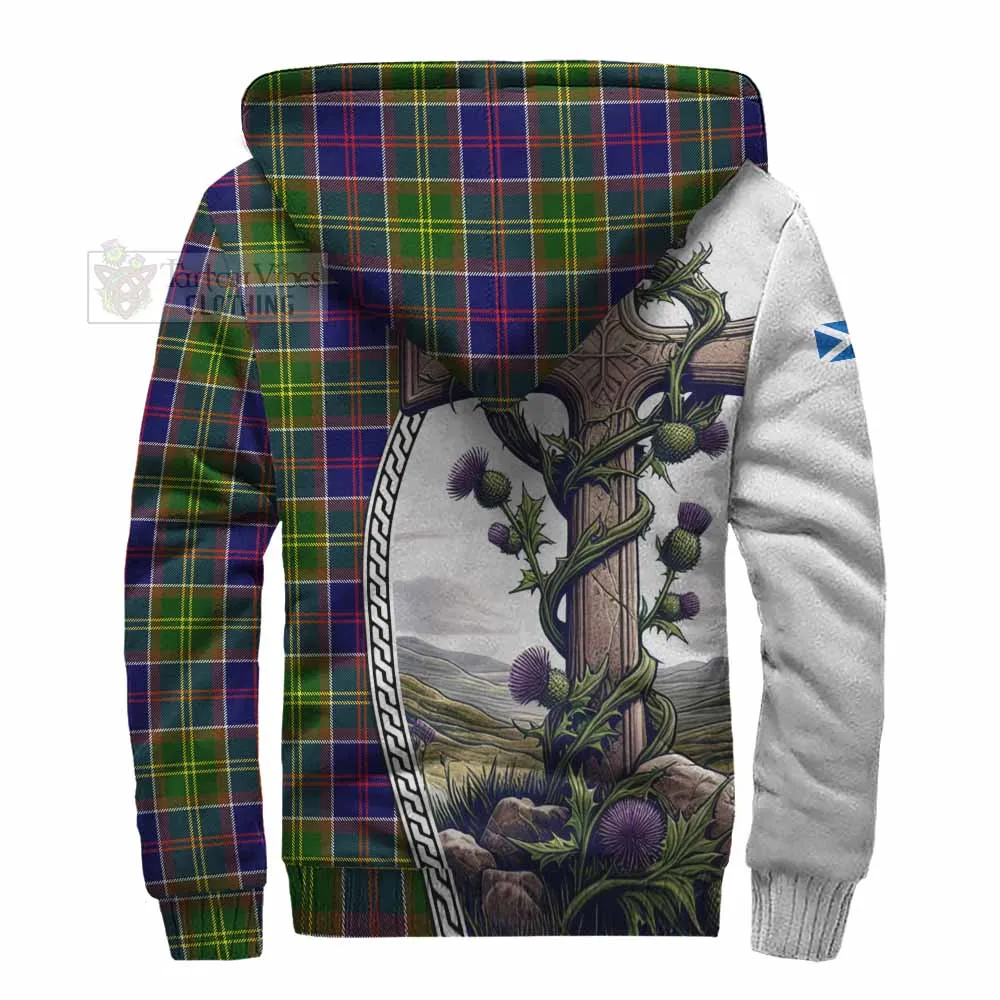 Arnott Tartan Sherpa Hoodie with Family Crest and St. Andrew's Cross Accented by Thistle Vines