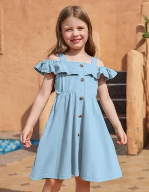 Arshiner Girls Dresses Strap Cold Shoulder Ruffle A Line Dresses