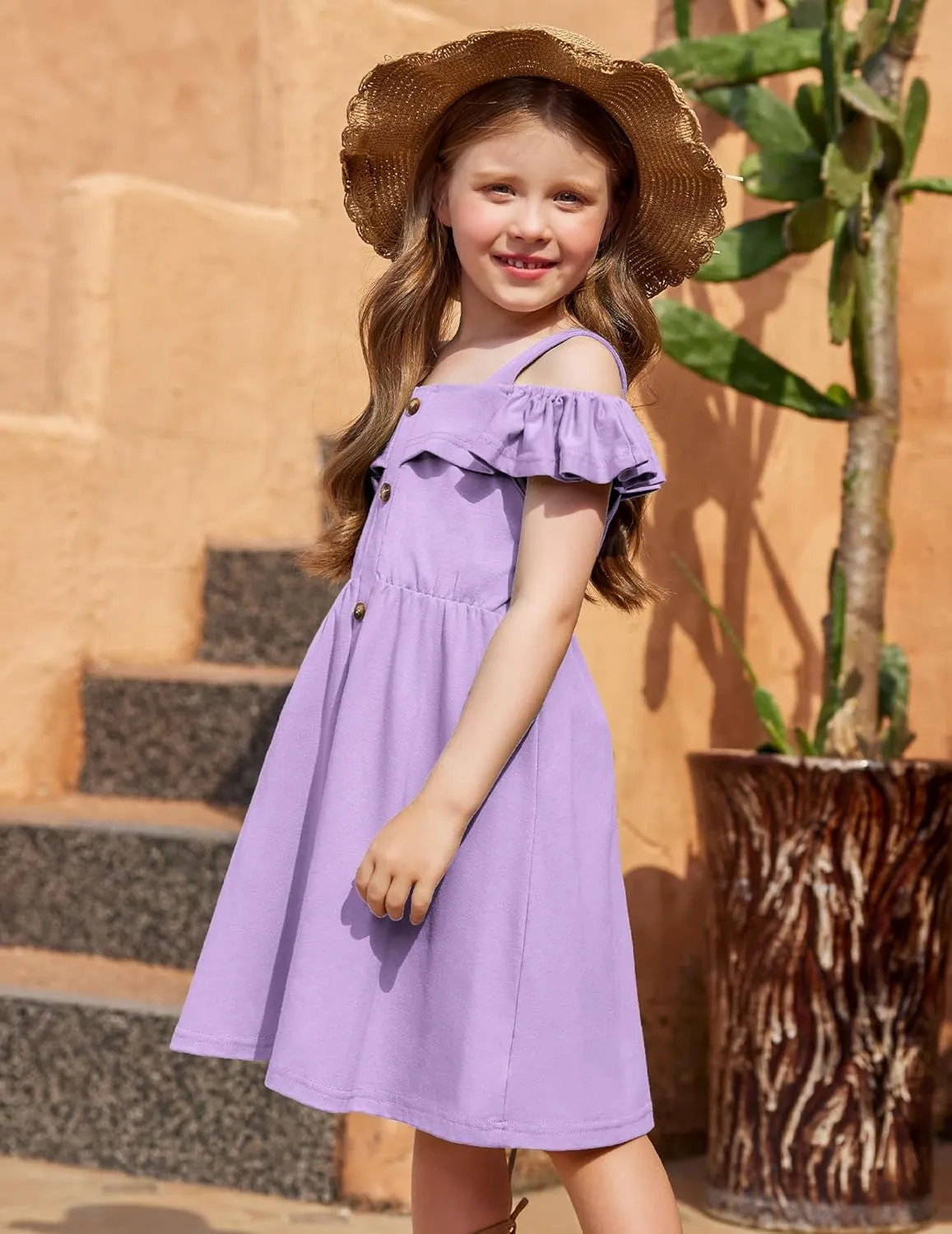 Arshiner Girls Dresses Strap Cold Shoulder Ruffle A Line Dresses