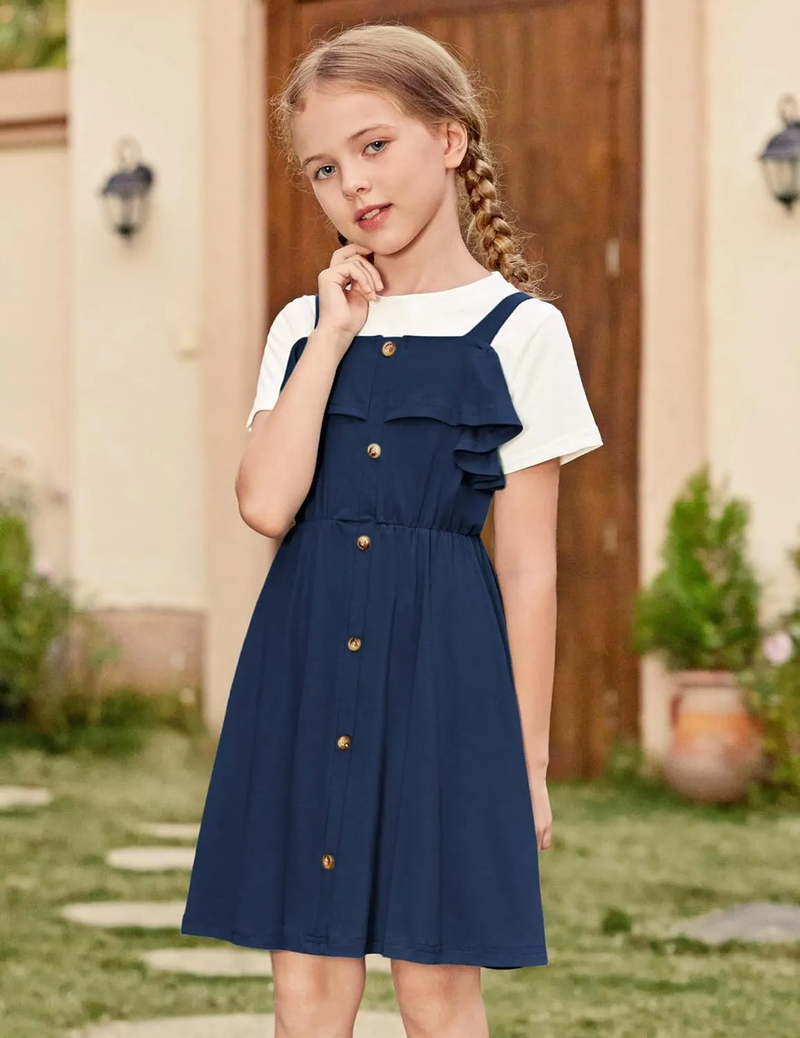 Arshiner Girls Dresses Strap Cold Shoulder Ruffle A Line Dresses