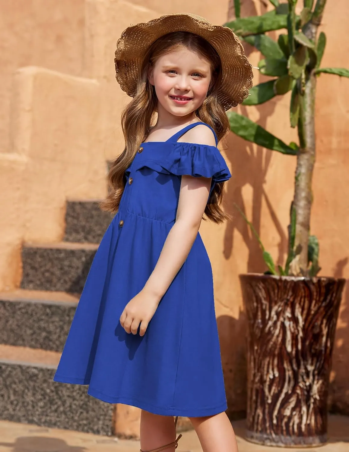 Arshiner Girls Dresses Strap Cold Shoulder Ruffle A Line Dresses