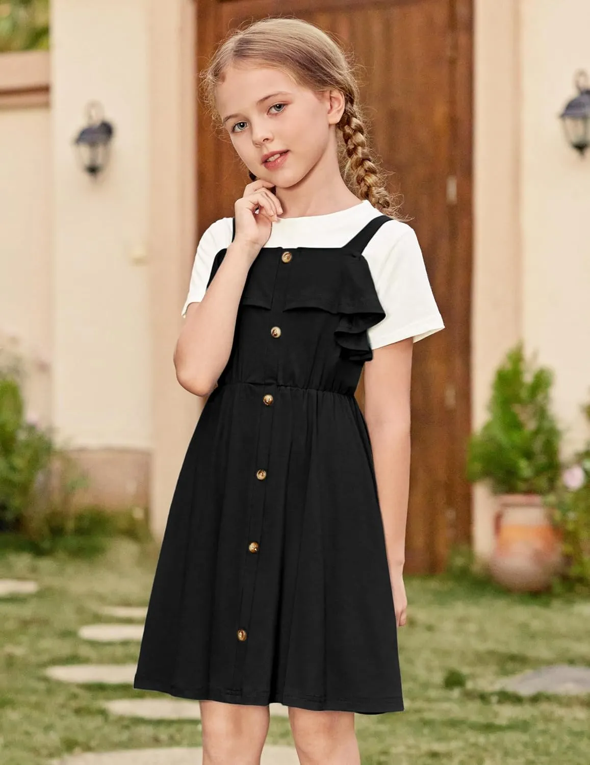 Arshiner Girls Dresses Strap Cold Shoulder Ruffle A Line Dresses