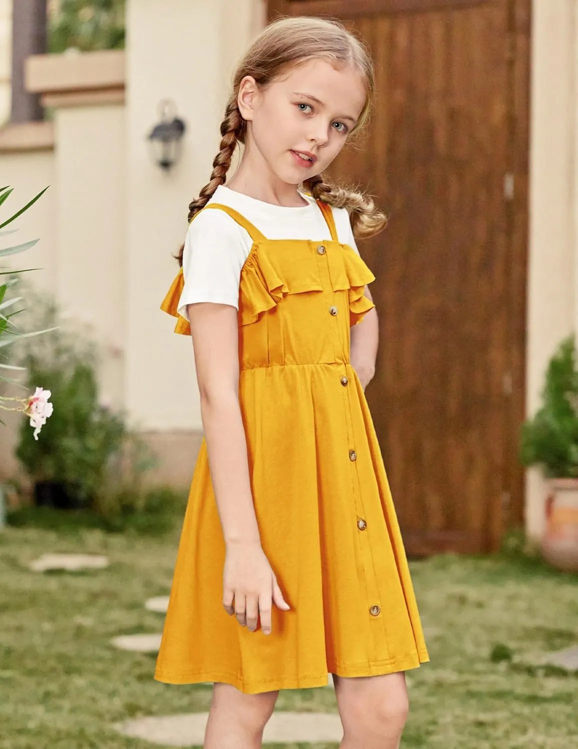 Arshiner Girls Dresses Strap Cold Shoulder Ruffle A Line Dresses