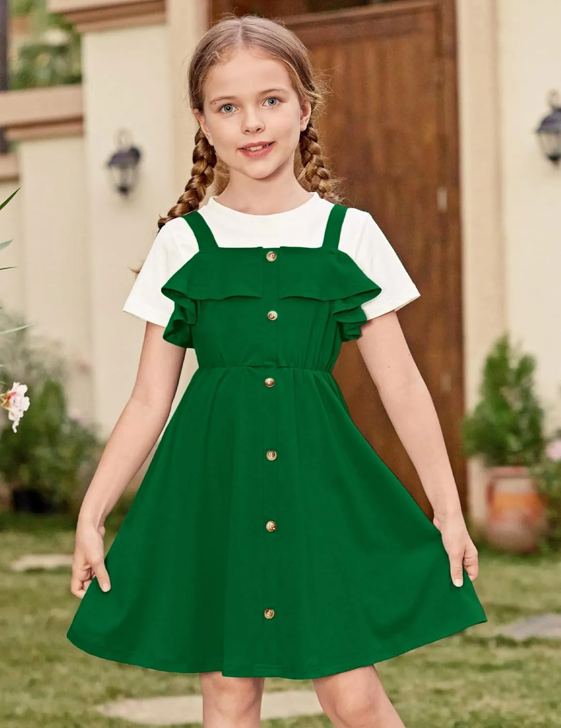 Arshiner Girls Dresses Strap Cold Shoulder Ruffle A Line Dresses