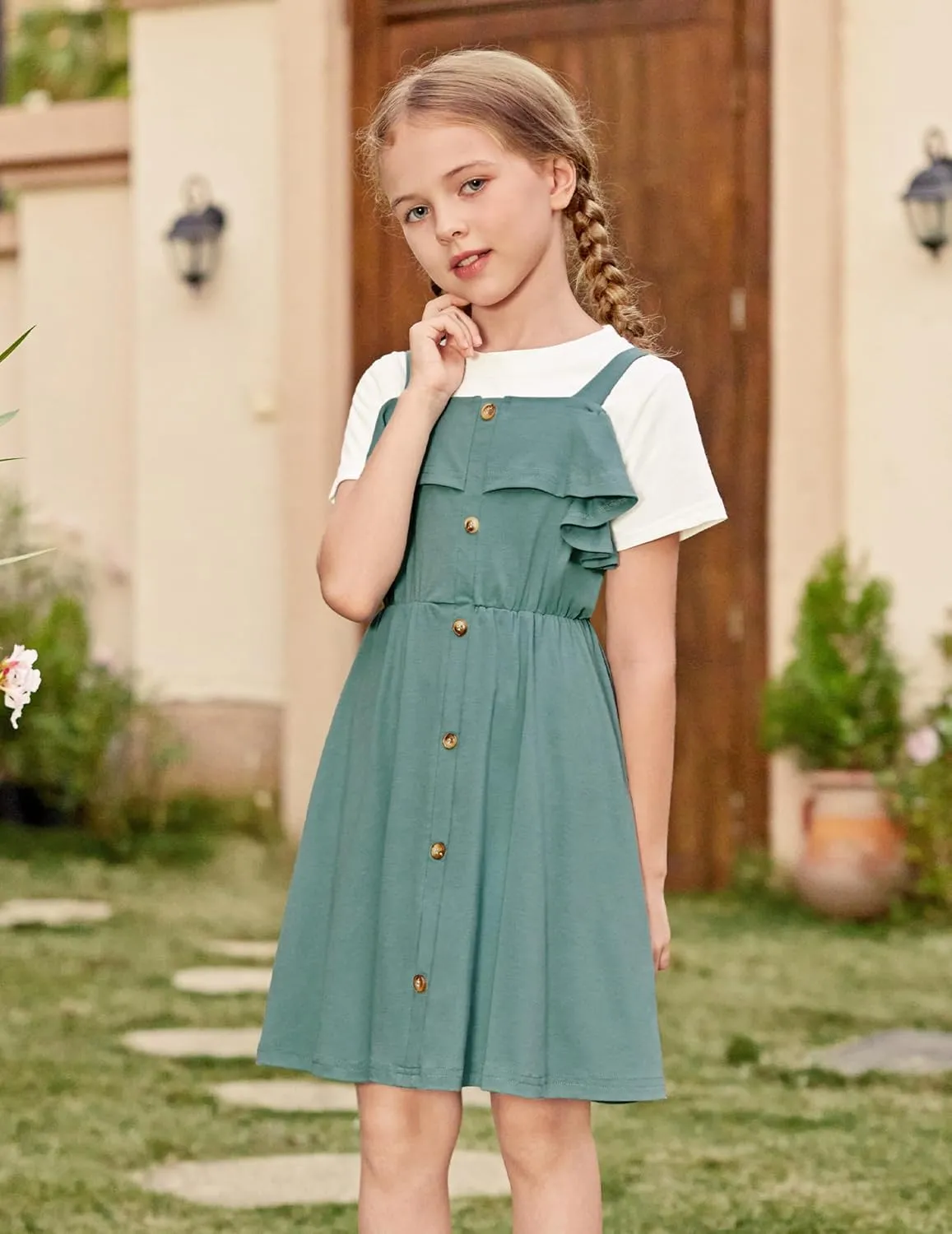 Arshiner Girls Dresses Strap Cold Shoulder Ruffle A Line Dresses