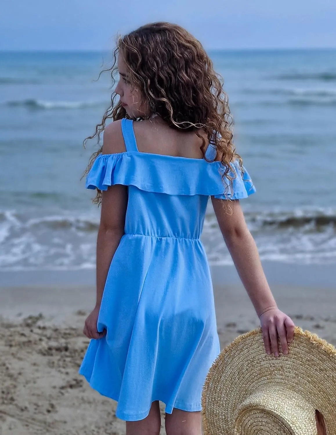 Arshiner Girls Dresses Strap Cold Shoulder Ruffle A Line Dresses