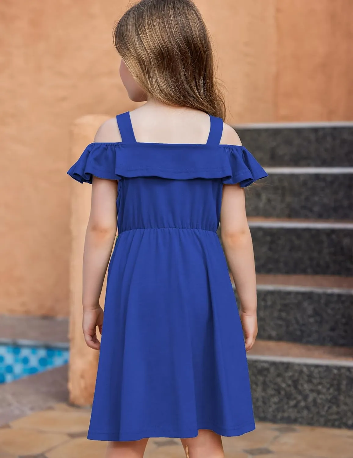 Arshiner Girls Dresses Strap Cold Shoulder Ruffle A Line Dresses