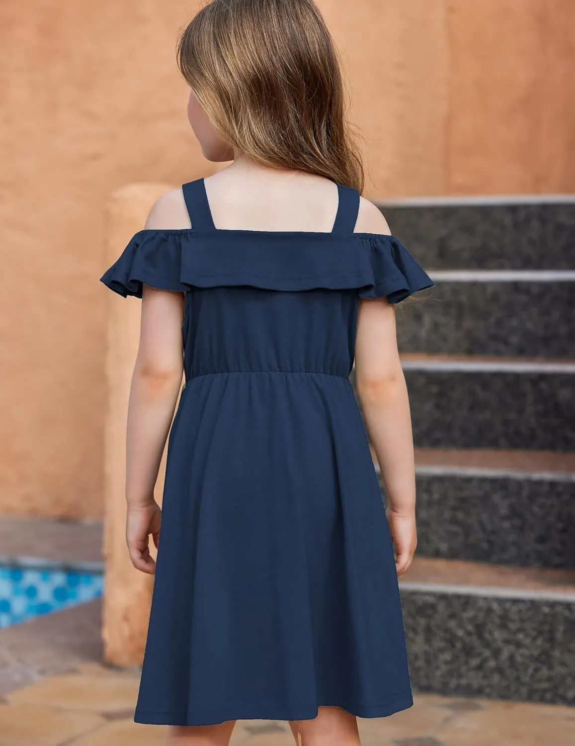 Arshiner Girls Dresses Strap Cold Shoulder Ruffle A Line Dresses