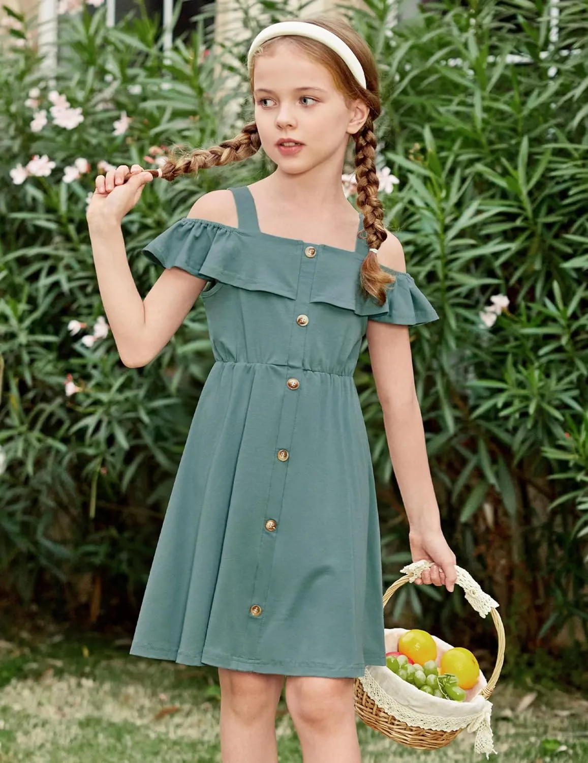 Arshiner Girls Dresses Strap Cold Shoulder Ruffle A Line Dresses