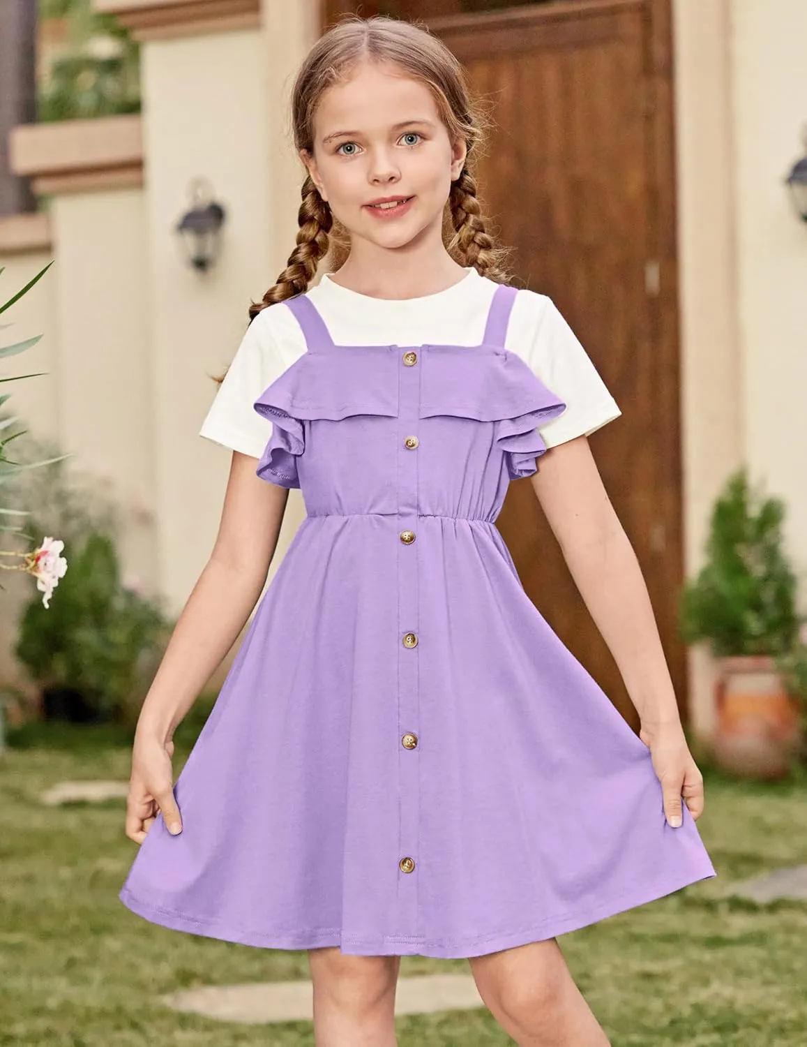 Arshiner Girls Dresses Strap Cold Shoulder Ruffle A Line Dresses