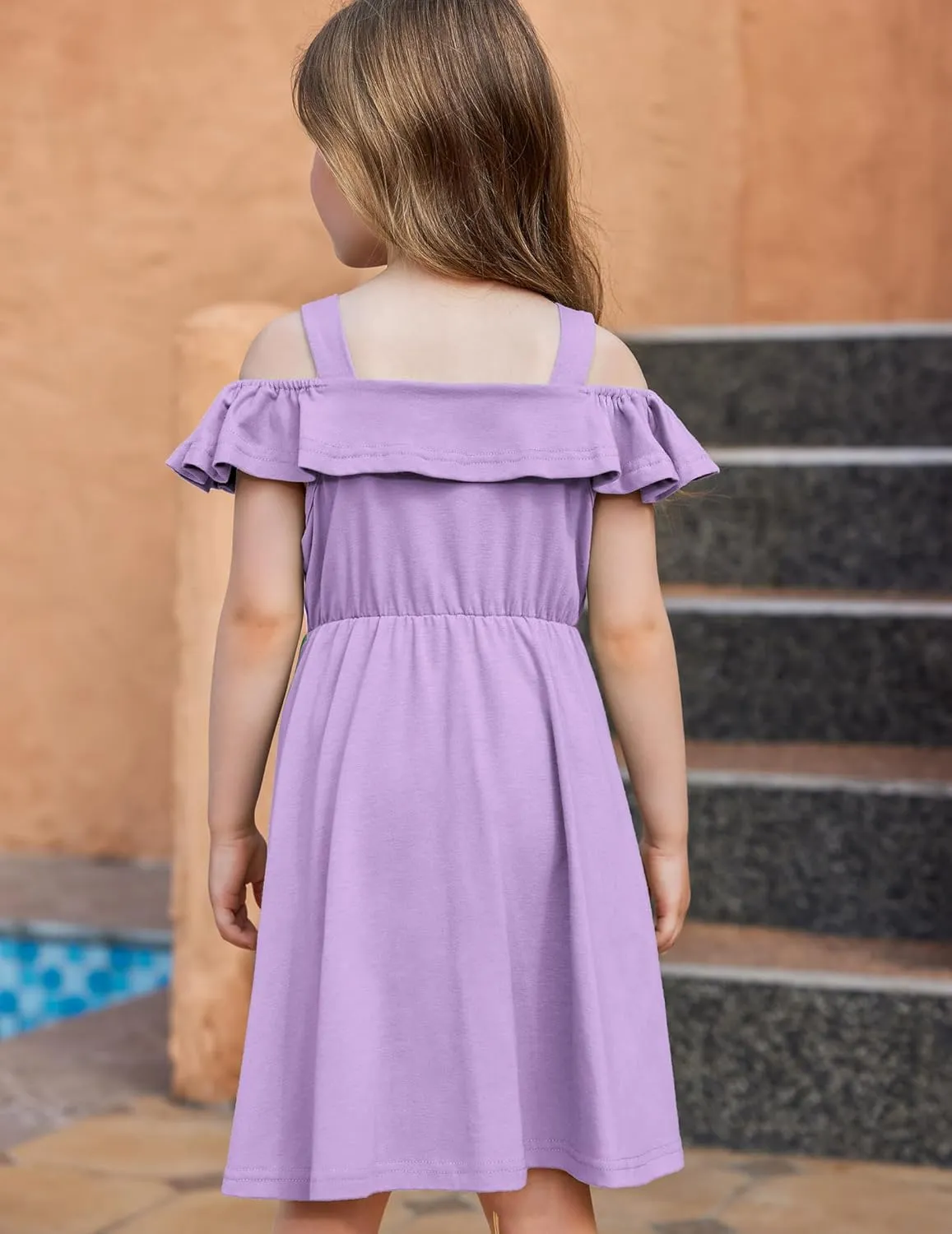 Arshiner Girls Dresses Strap Cold Shoulder Ruffle A Line Dresses