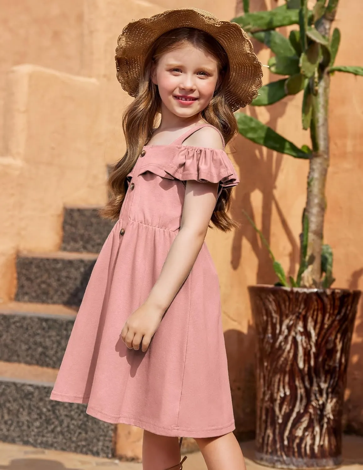 Arshiner Girls Dresses Strap Cold Shoulder Ruffle A Line Dresses