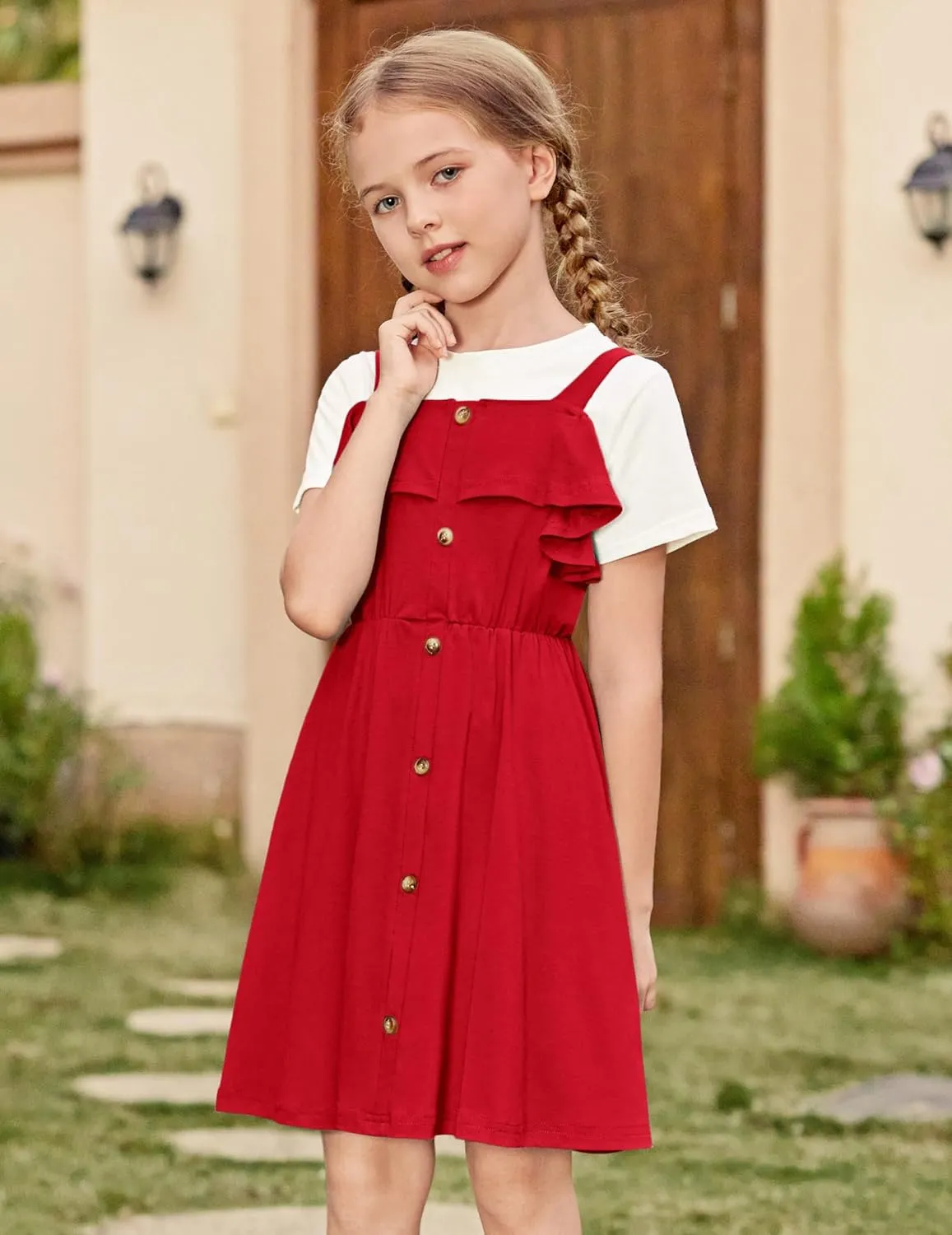 Arshiner Girls Dresses Strap Cold Shoulder Ruffle A Line Dresses