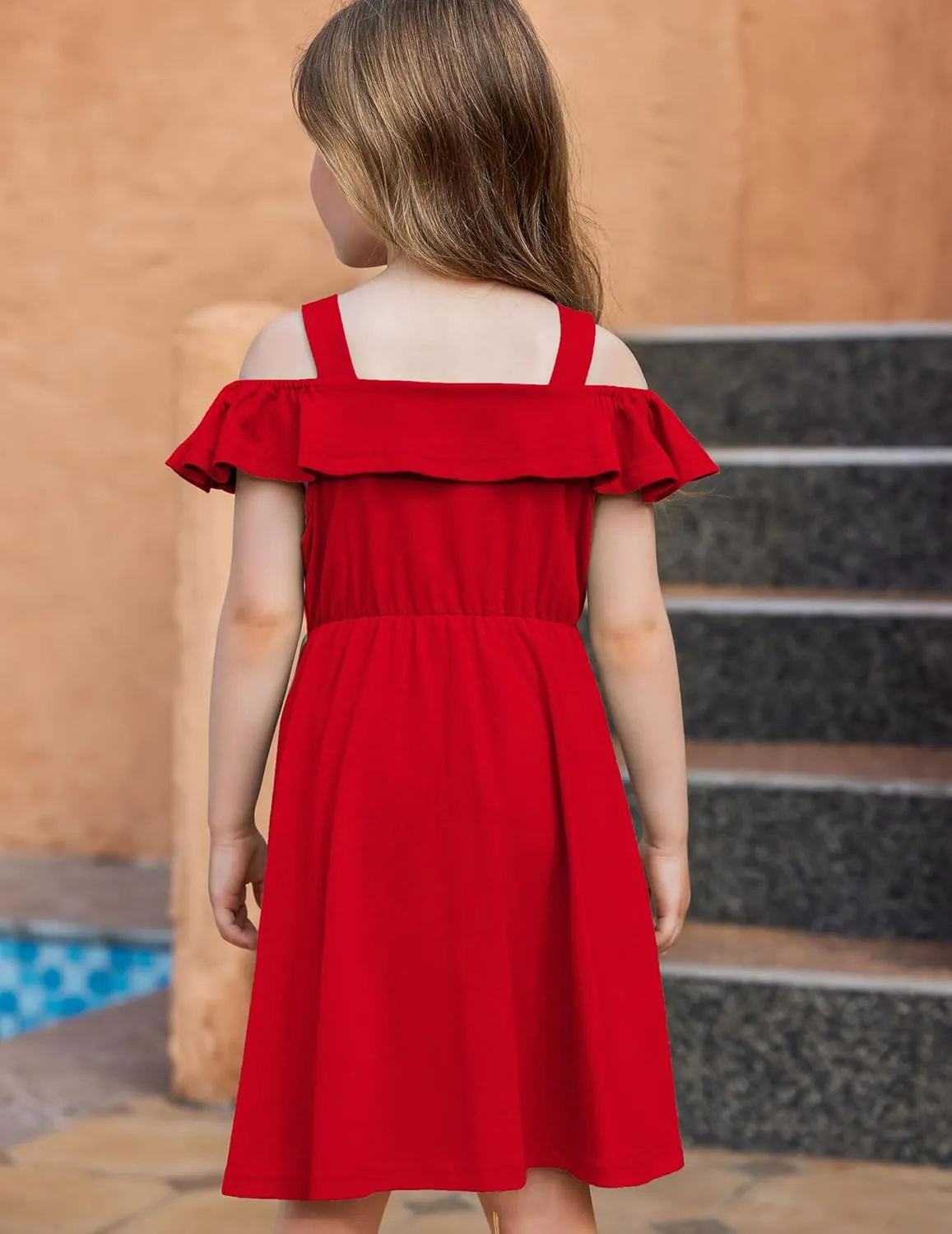 Arshiner Girls Dresses Strap Cold Shoulder Ruffle A Line Dresses