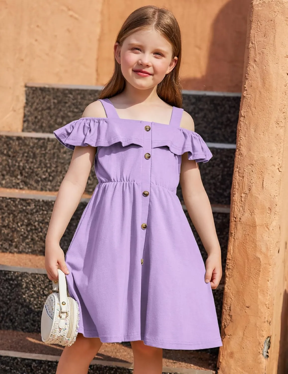 Arshiner Girls Dresses Summer Cold Shoulder Ruffle A Line Dresses