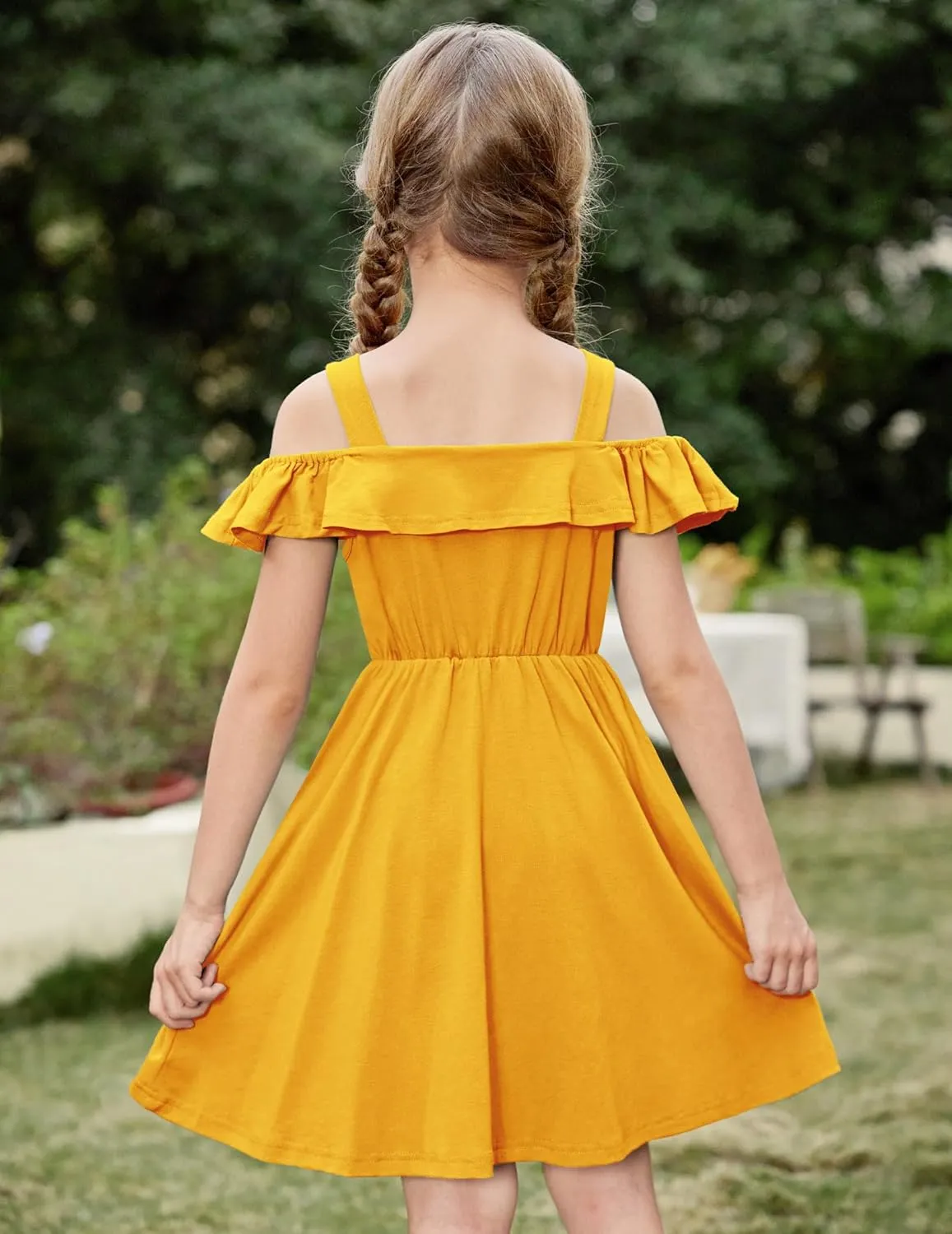 Arshiner Girls Dresses Summer Cold Shoulder Ruffle A Line Dresses