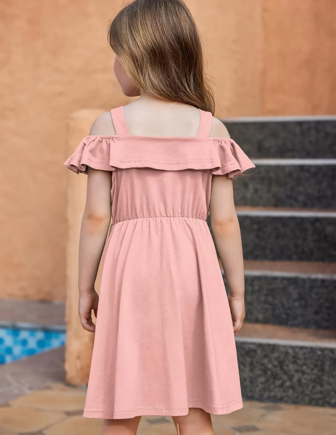 Arshiner Girls Dresses Summer Cold Shoulder Ruffle A Line Dresses