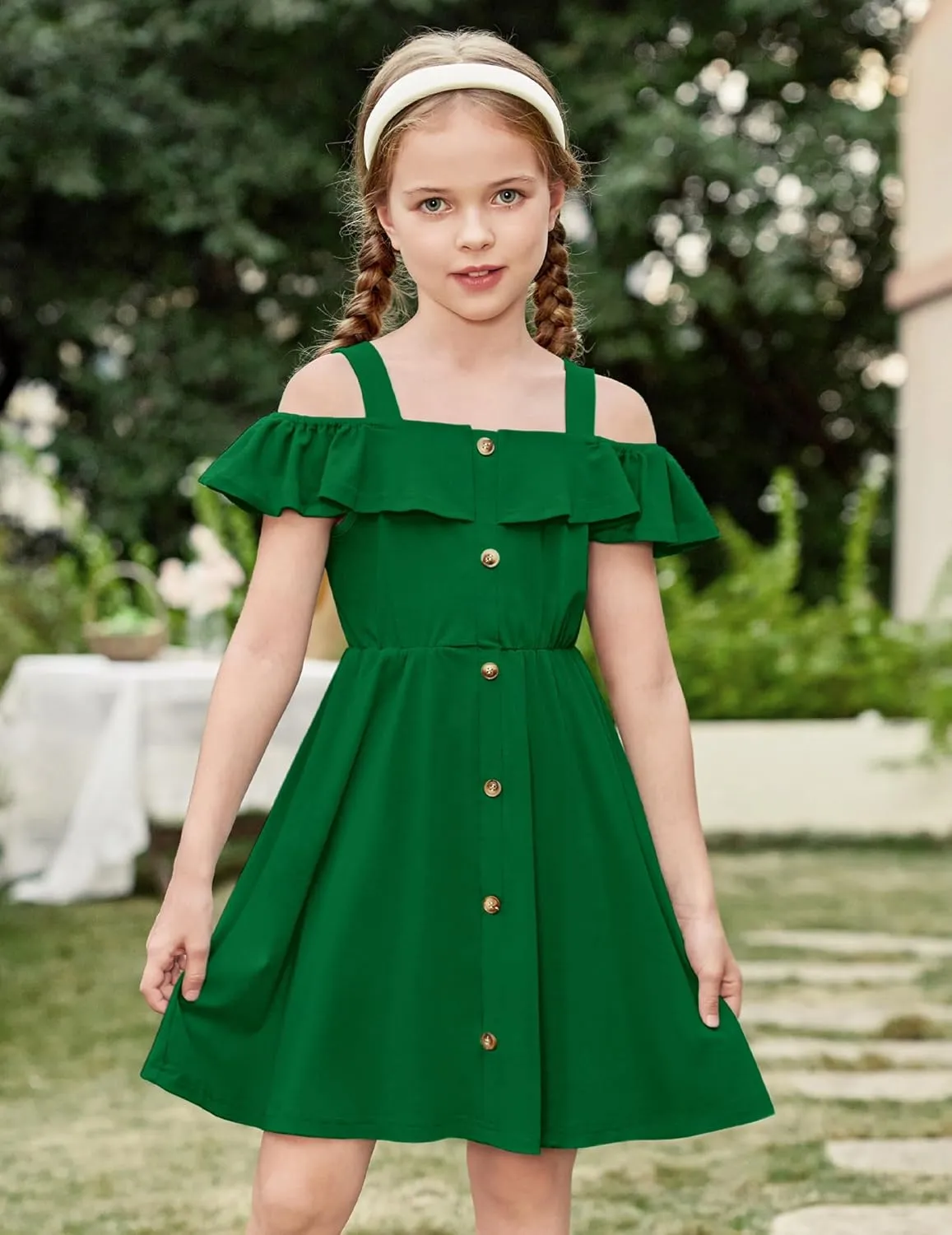 Arshiner Girls Dresses Summer Cold Shoulder Ruffle A Line Dresses