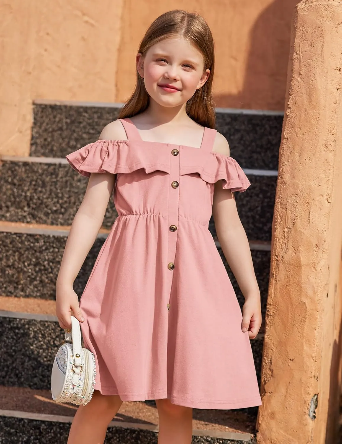 Arshiner Girls Dresses Summer Cold Shoulder Ruffle A Line Dresses