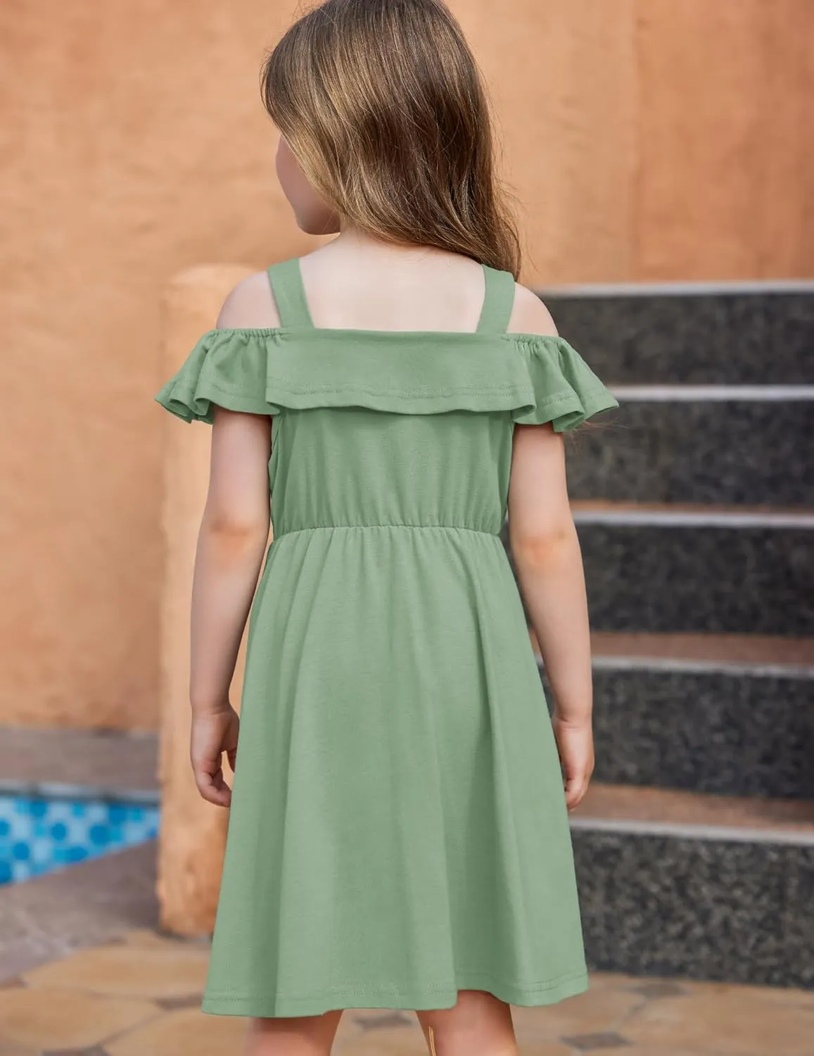 Arshiner Girls Dresses Summer Cold Shoulder Ruffle A Line Dresses