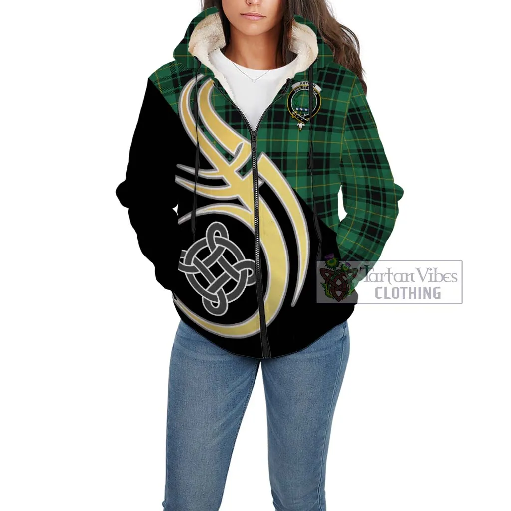 Arthur Ancient Tartan Sherpa Hoodie with Family Crest and Celtic Symbol Style