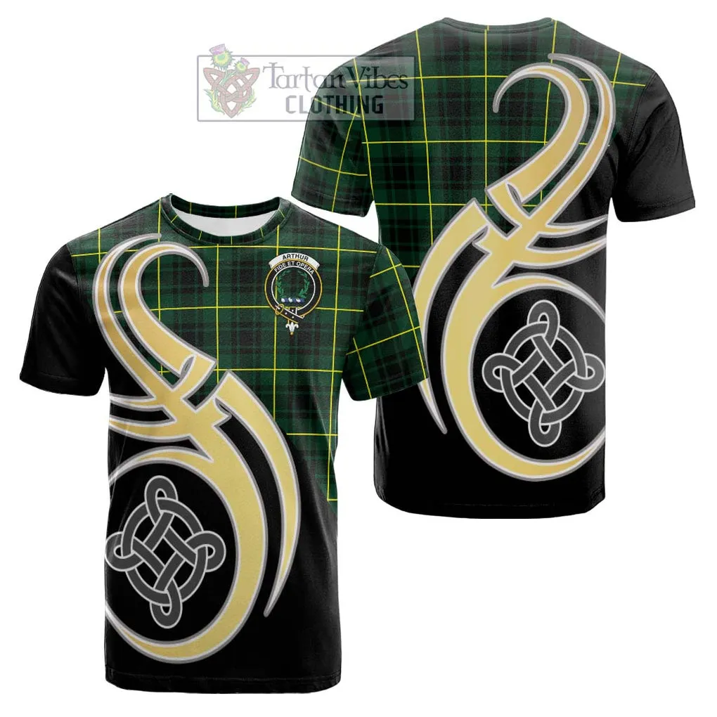 Arthur Modern Tartan Cotton T-shirt with Family Crest and Celtic Symbol Style