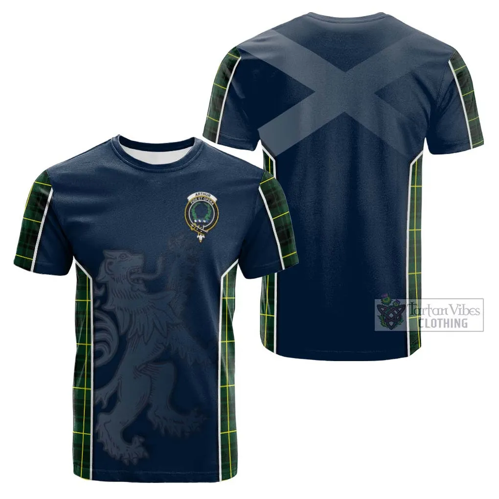 Arthur Modern Tartan Cotton T-shirt with Family Crest and Lion Rampant Vibes Sport Style