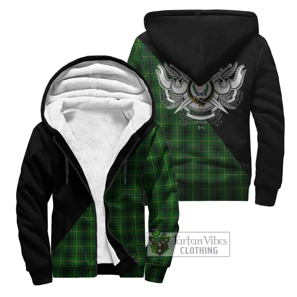 Arthur Tartan Sherpa Hoodie with Family Crest and Military Logo Style