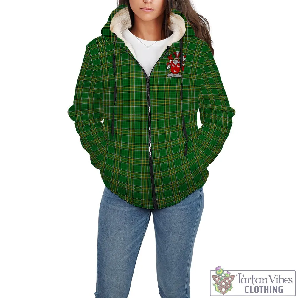 Ash Irish Clan Tartan Sherpa Hoodie with Coat of Arms