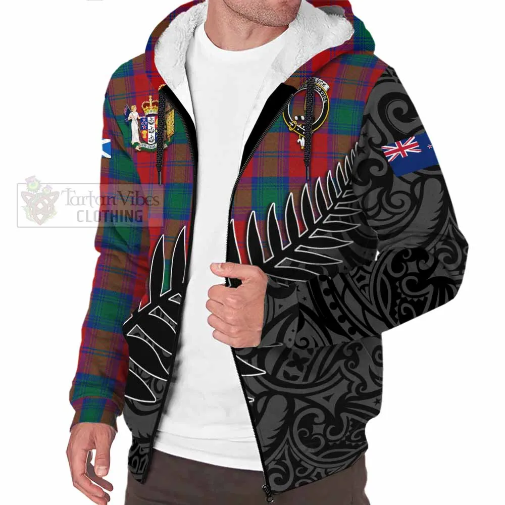 Auchinleck (Affleck) Crest Tartan Sherpa Hoodie with New Zealand Silver Fern Half Style