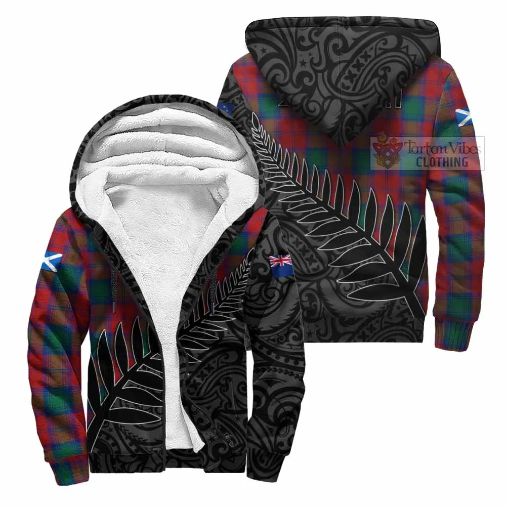 Auchinleck (Affleck) Crest Tartan Sherpa Hoodie with New Zealand Silver Fern Half Style