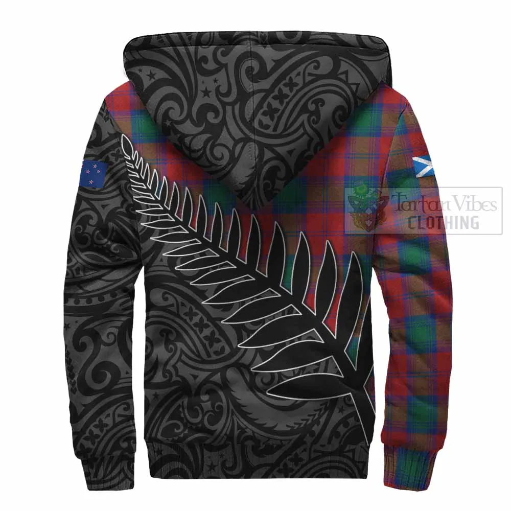 Auchinleck (Affleck) Crest Tartan Sherpa Hoodie with New Zealand Silver Fern Half Style