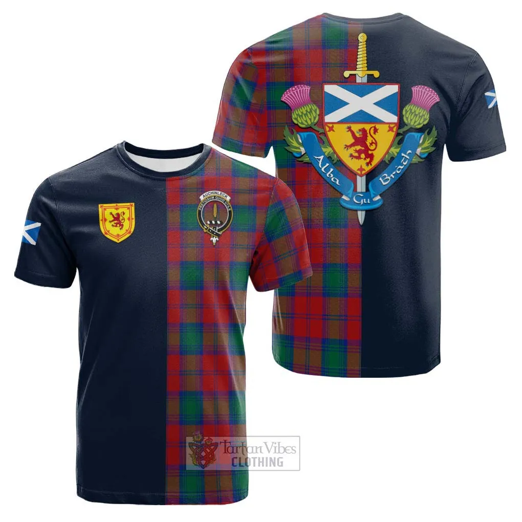 Auchinleck (Affleck) Tartan Cotton T-shirt Alba with Scottish Lion Royal Arm Half Style