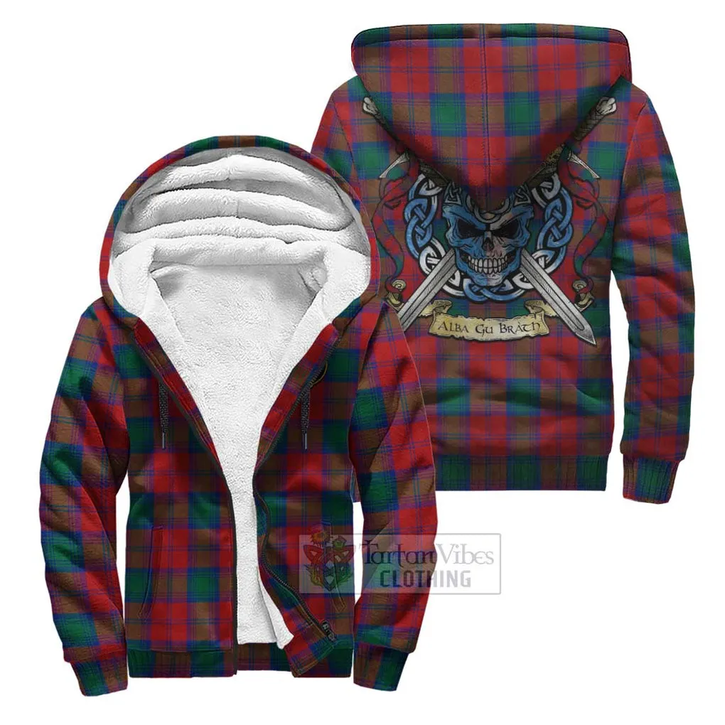 Auchinleck (Affleck) Tartan Sherpa Hoodie with Family Crest Celtic Skull Style