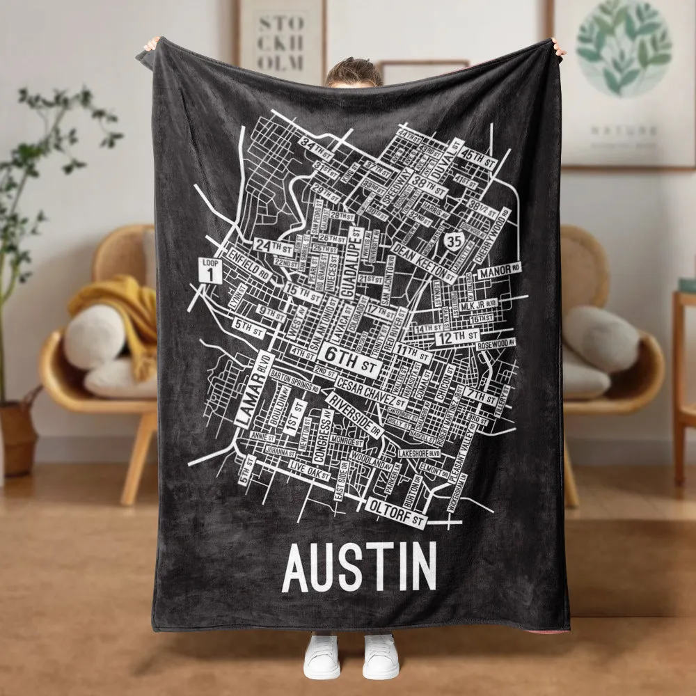 Austin, Texas Street Map Blanket Freshmen/Graduates Memorial Gifts