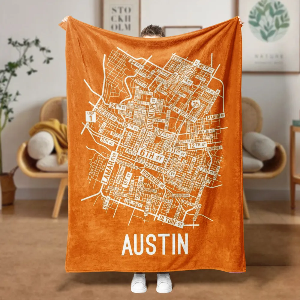 Austin, Texas Street Map Blanket Freshmen/Graduates Memorial Gifts