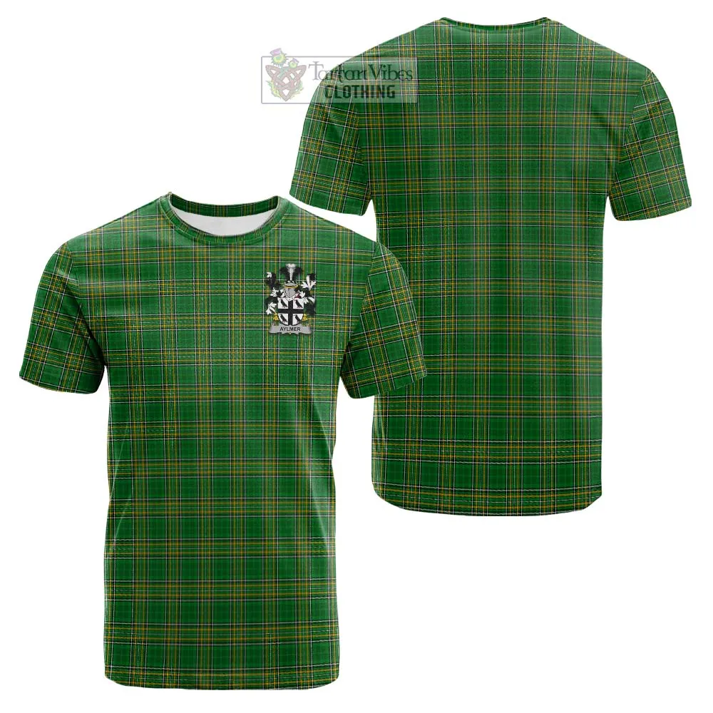 Aylmer Irish Clan Tartan Cotton T-shirt with Coat of Arms