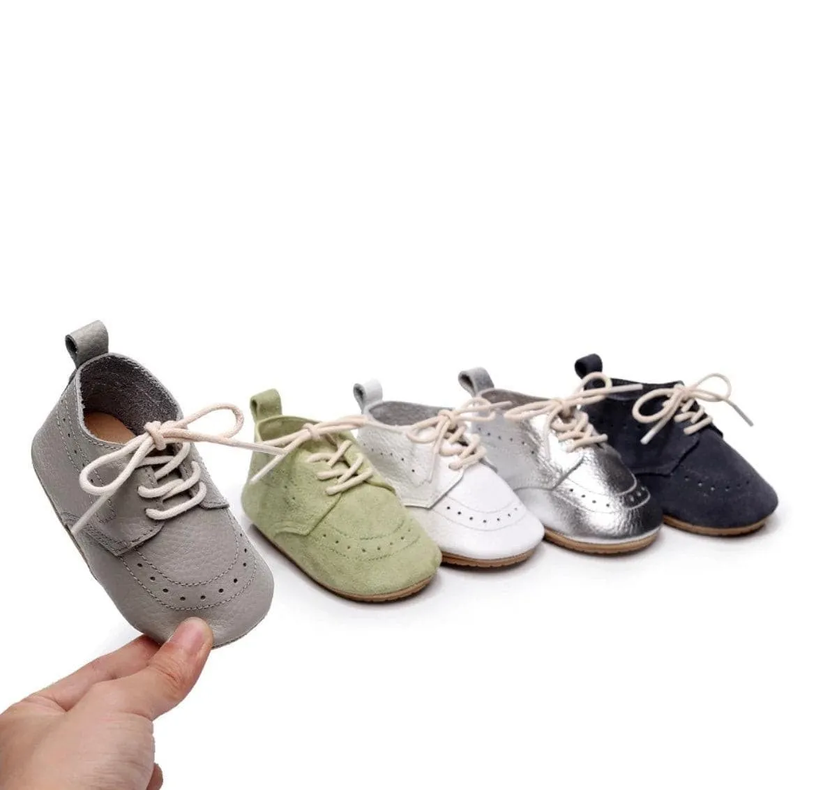 Baby Oxford Brogues - Handmade Genuine Leather Baby Shoes, Navy Suede Leather