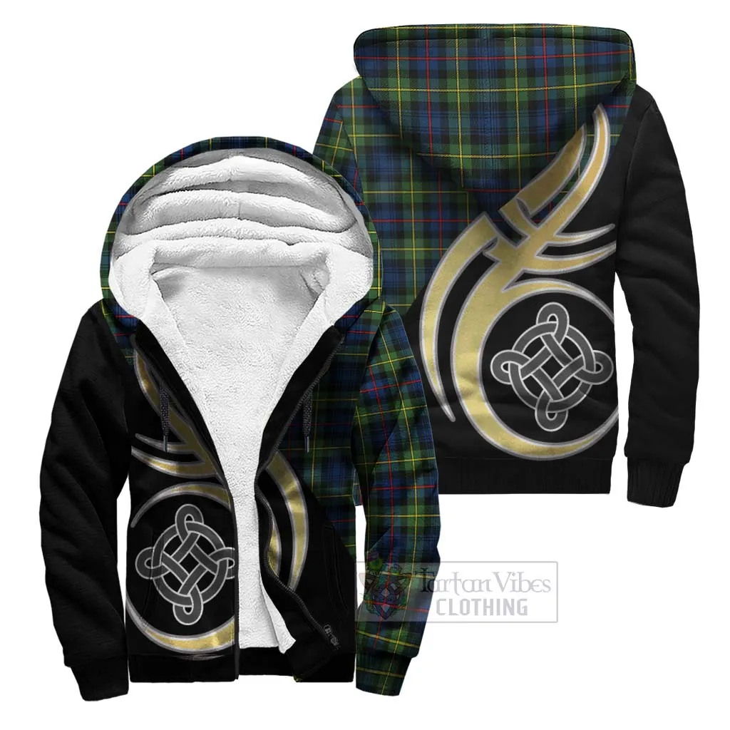 Bailey Modern Tartan Sherpa Hoodie with Family Crest and Celtic Symbol Style