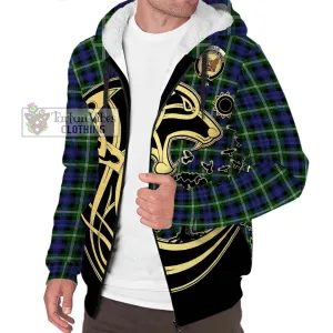 Baillie (Bailey) Tartan Sherpa Hoodie with Family Crest Celtic Wolf Style