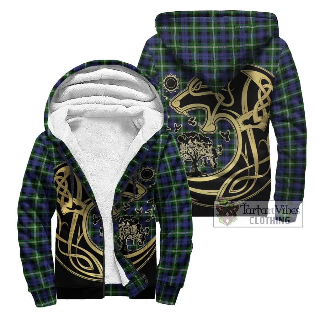 Baillie (Bailey) Tartan Sherpa Hoodie with Family Crest Celtic Wolf Style