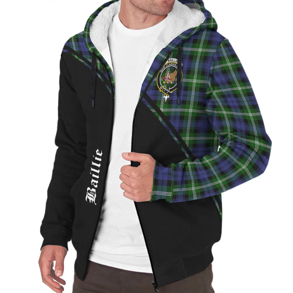 Baillie (Bailey) Tartan Sherpa Hoodie with Family Crest Curve Style