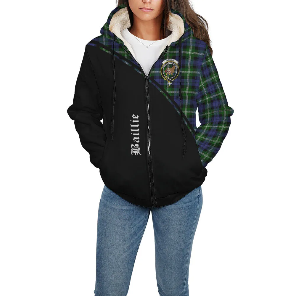 Baillie (Bailey) Tartan Sherpa Hoodie with Family Crest Curve Style