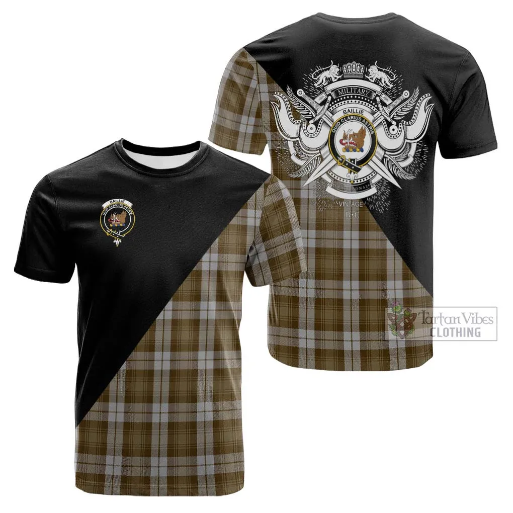 Baillie Dress Tartan Cotton T-shirt with Family Crest and Military Logo Style