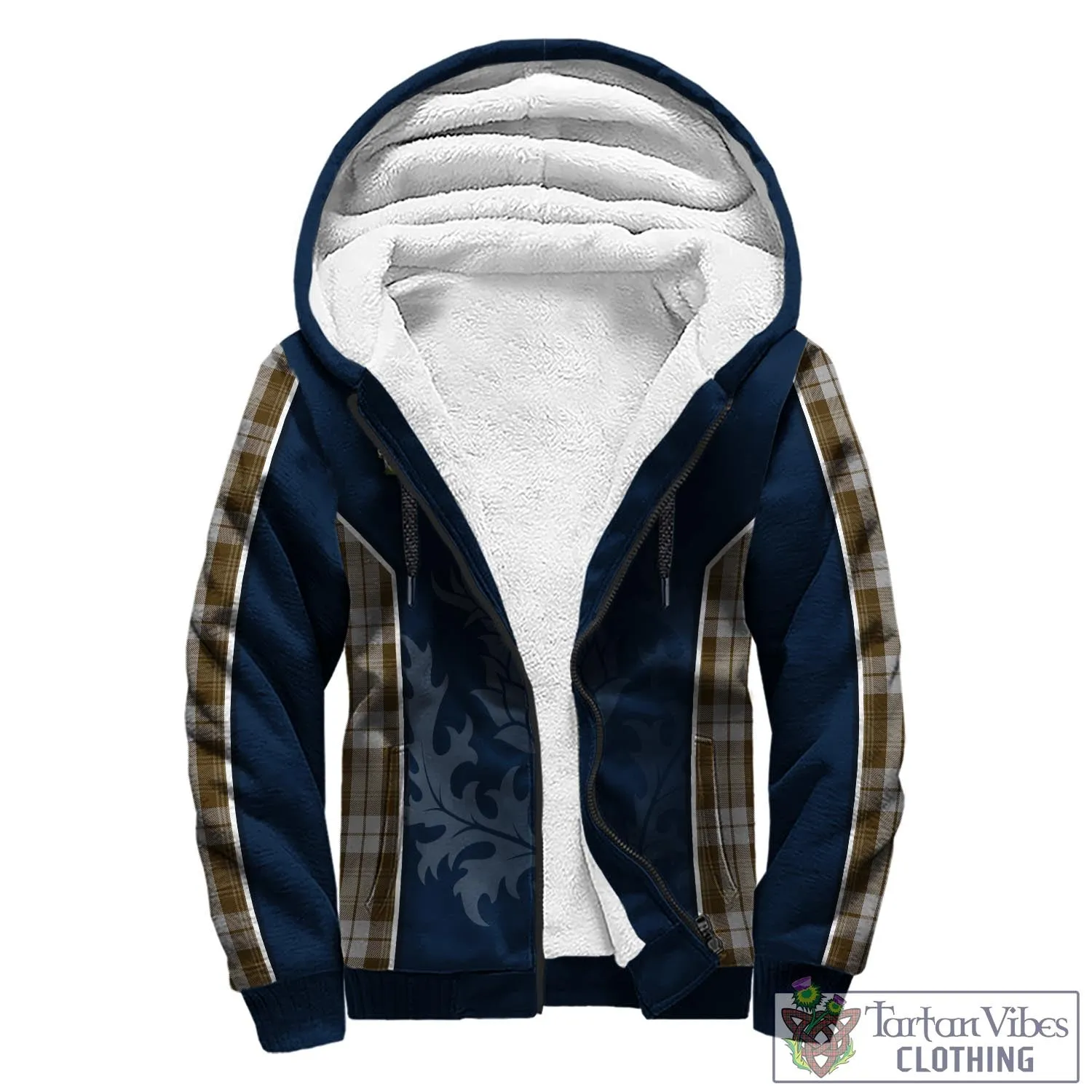 Baillie Dress Tartan Sherpa Hoodie with Family Crest and Scottish Thistle Vibes Sport Style